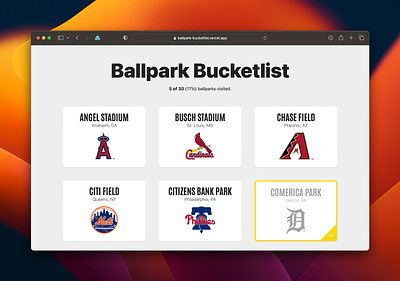 Ballpark Bucketlist baseball design sports ui ux