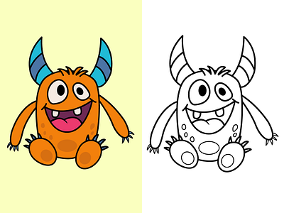 Cheerful Cartoon Monster For Coloring Page branding cartoon design funny graphic design illustration vector