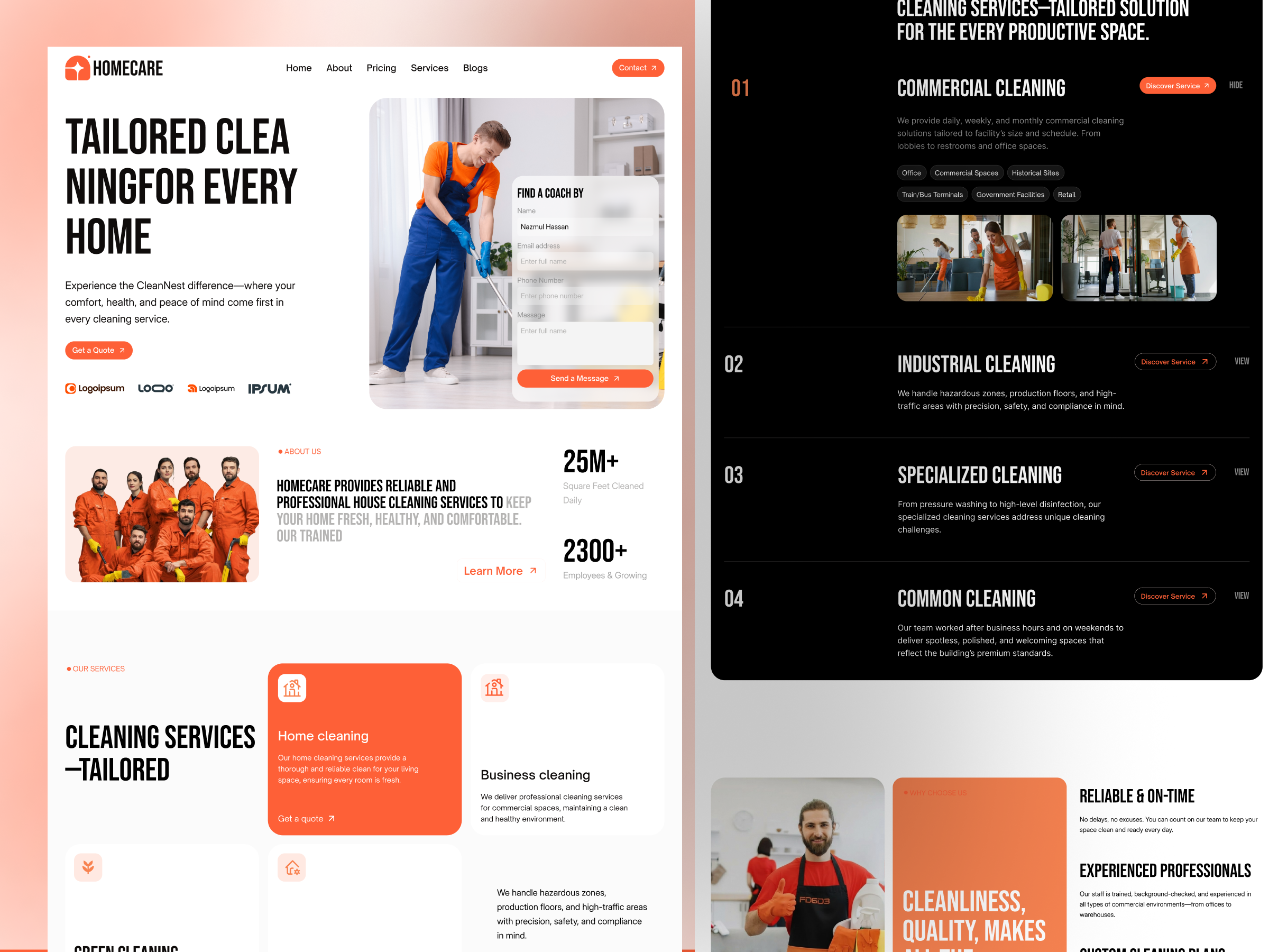 Cleaning Service Website Design — Home & Commercial Cleaning booking website cleaning business cleaning company website cleaning service website commercial cleaning figma design framer website home cleaning house cleaning website janitorial website landing page design local business website maid service website office cleaning residential cleaning responsive web design service business website ui ux design web design website design