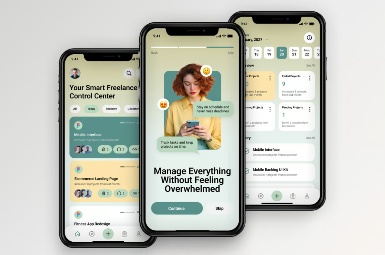 Freelancer Task Management Mobile Apps 3d animation app appdesign appdevelopment branding design graphic design illustration logo motion graphics ui uiux uiuxdesigner uxdesigner vector website