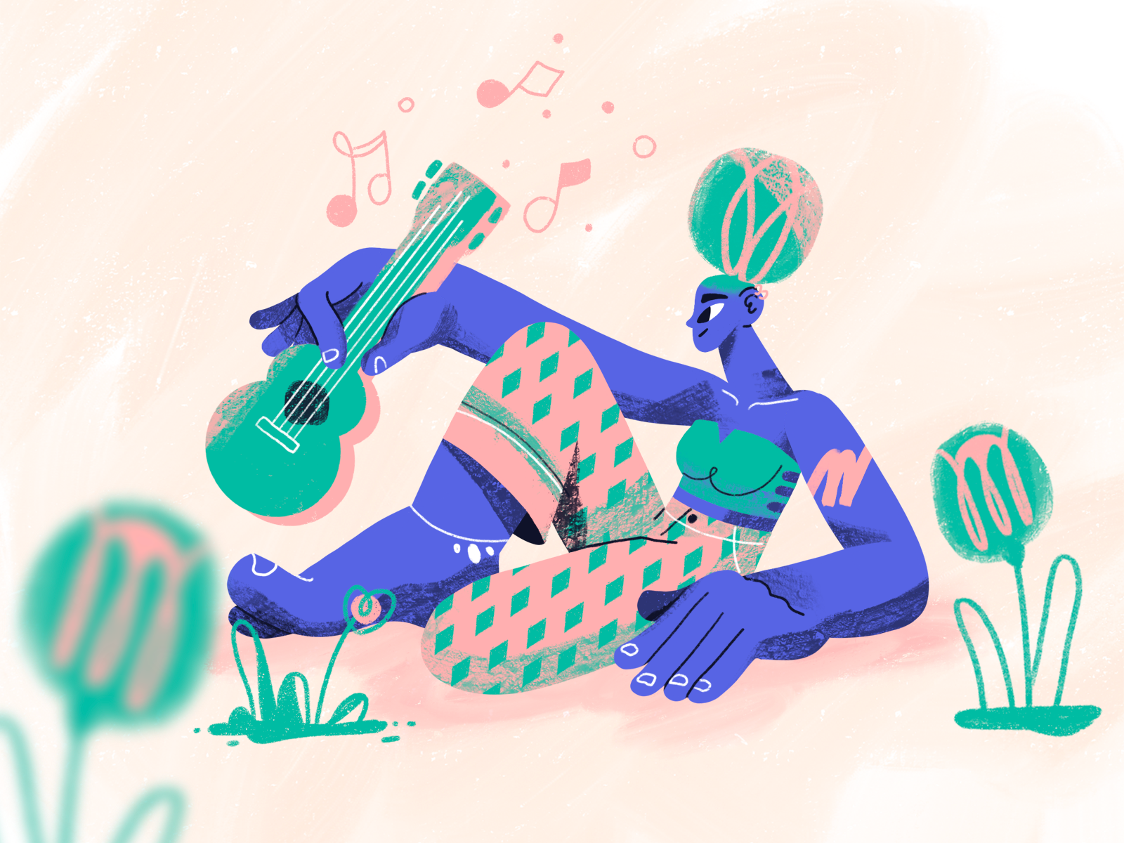 Ukulele babe 🪕 artist babe character cute design flowers girl illustration music procreate purple texture ukulele