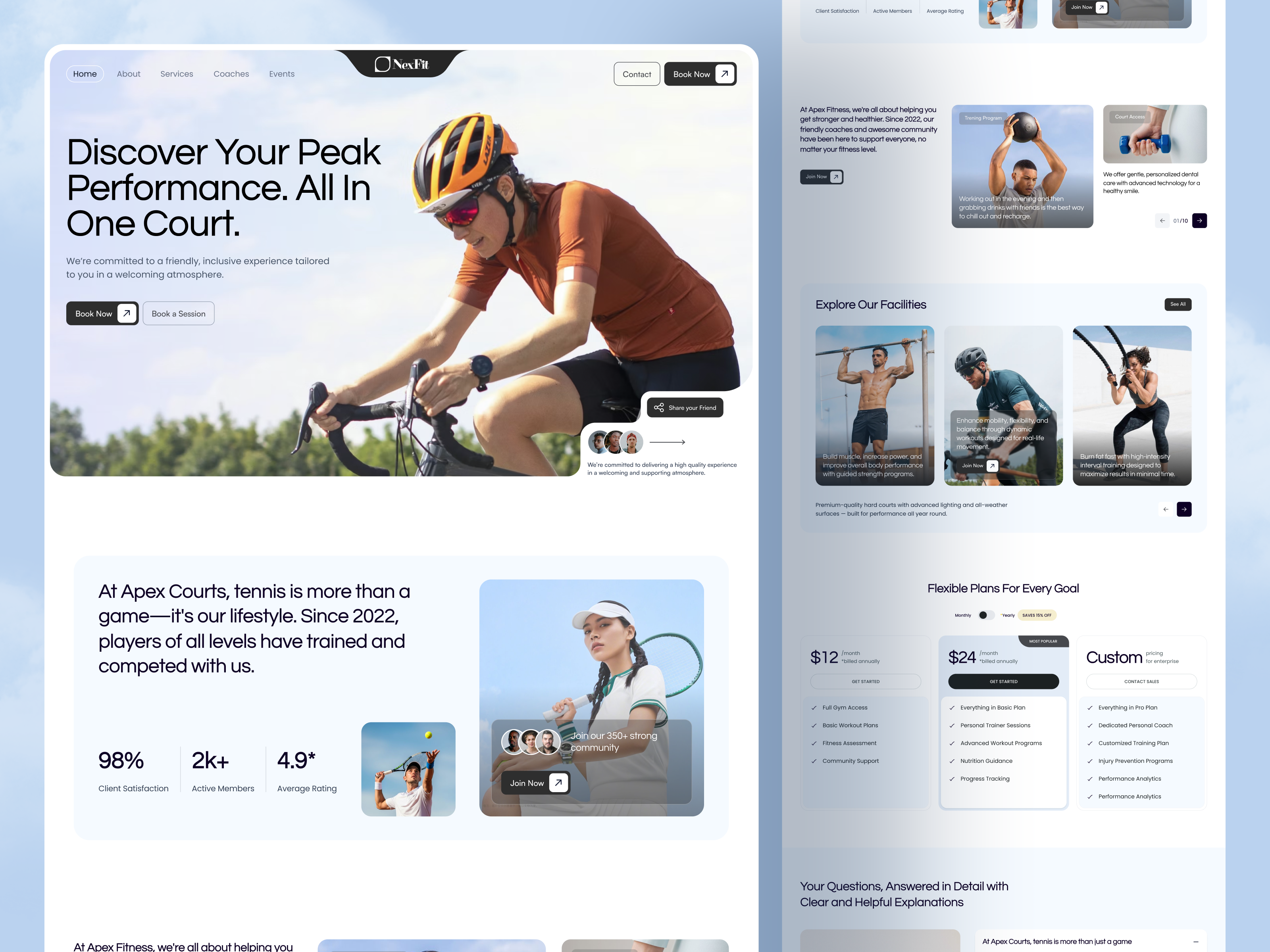 NexFit - Health & Fitness Website Design clean design coach design fitness fitness ui fitness website graphic design gym health landing landingpage minimal sport sports trainer ui ui design ux website workout