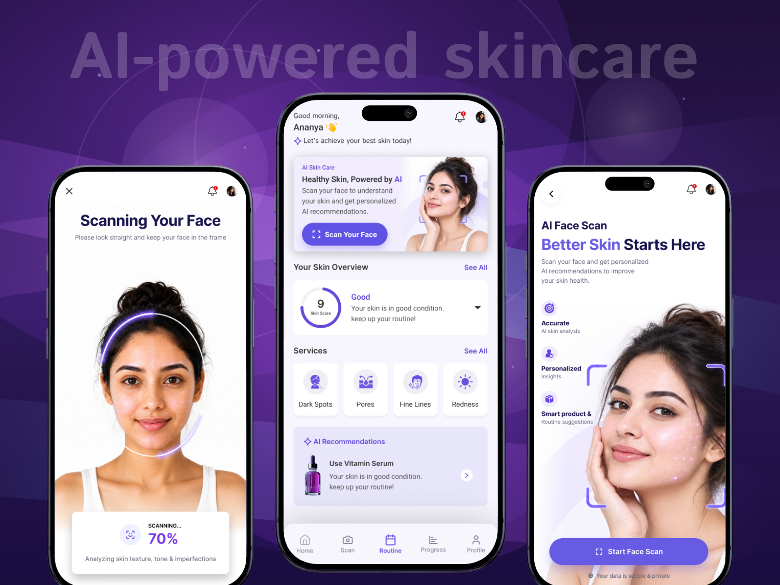 AI-powered skincare, personalized for you ai app apppointment branding care clean cleandesign design face health healthcare logo medicine scan shot skincare ui ux uxdesign