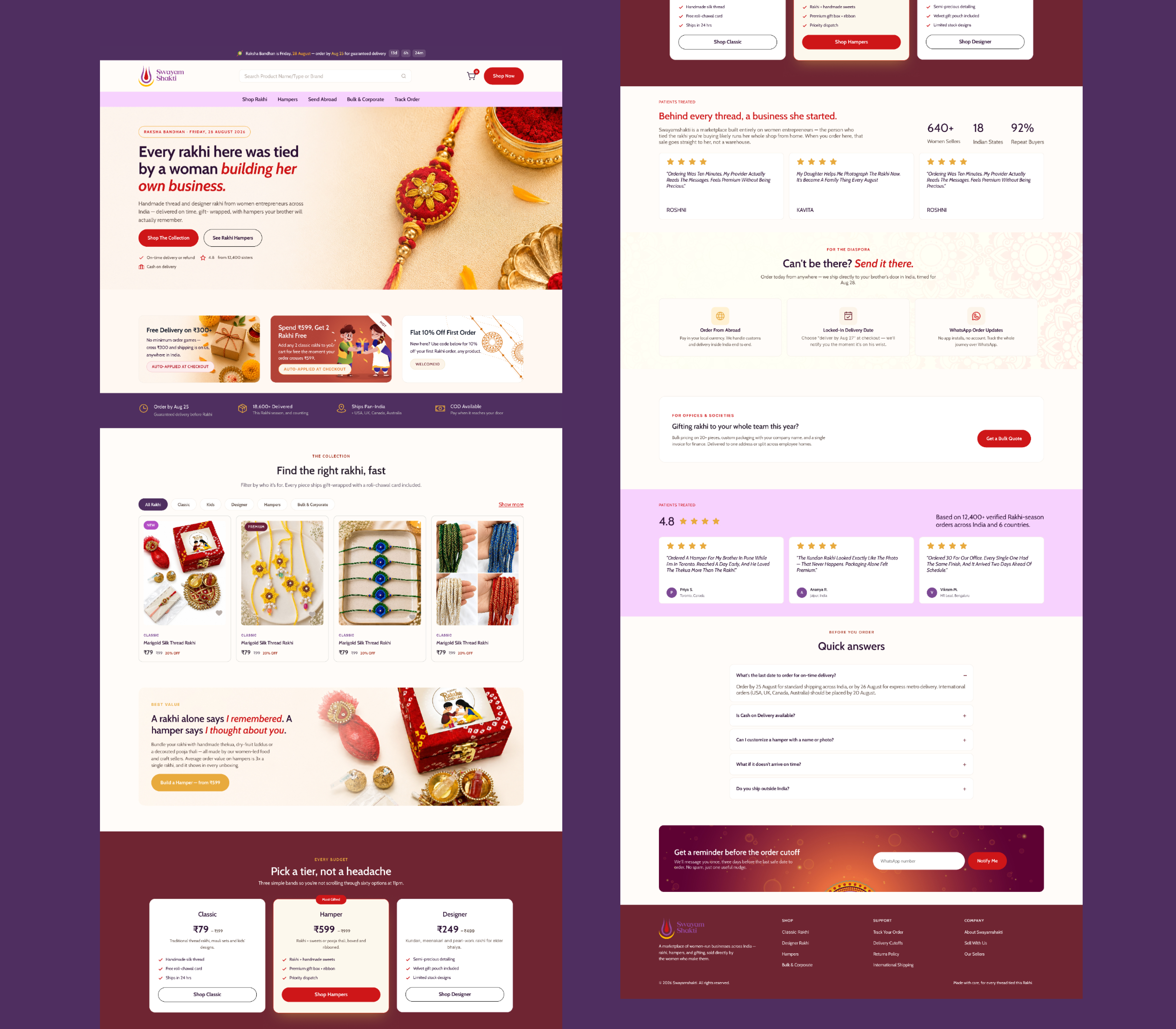 Swayamshakti — Raksha Bandhan D2C Landing Page colorsystem d2c ecommerce indianfestival landing page producthdesign ui ux webdesign
