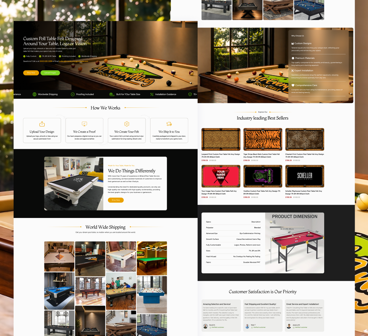 Custom Pool Table — Shopify E-commerce Homepage custom poll table design ecommerce ecommercedesign figma figma design poll table product page replo shopify shopify design shopify ecommerce shopifydesign ui ui design webdesigninspiration