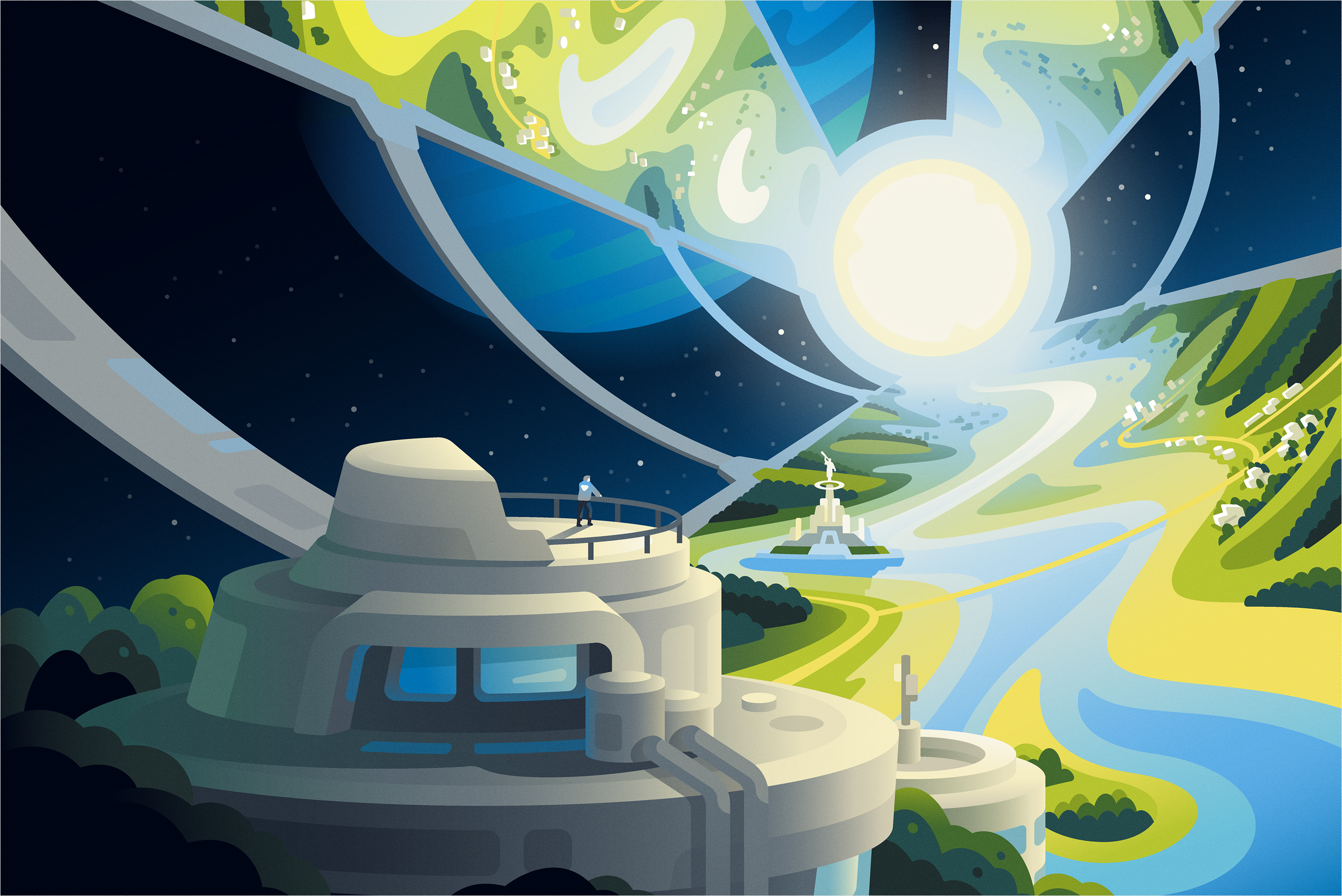 O’Neill Habitat 2d adobe illustrator art color concept art digital art gradients illustration nature planet scifi space spaceship vector vector art