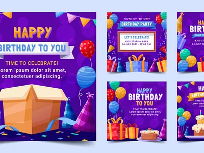 Birthday Instagram Post Set birthday colorful debut design graphic design illustration instagram post isntagram vector