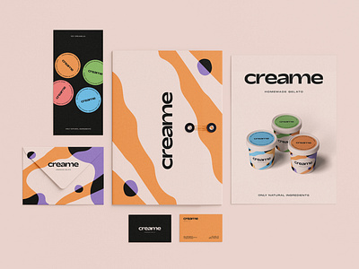 Creame Homemade Gelato - Stationery abstract brand design brand identity branding gelato graphic design ice cream logo logotype modern pattern typography