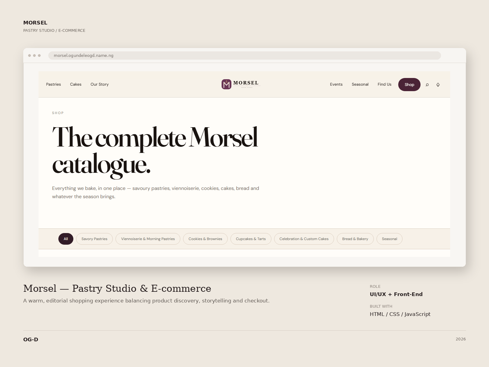 Morsel Pastry Studio bakery ecommerce food frontend pastry product design ui design ux design web design web development website
