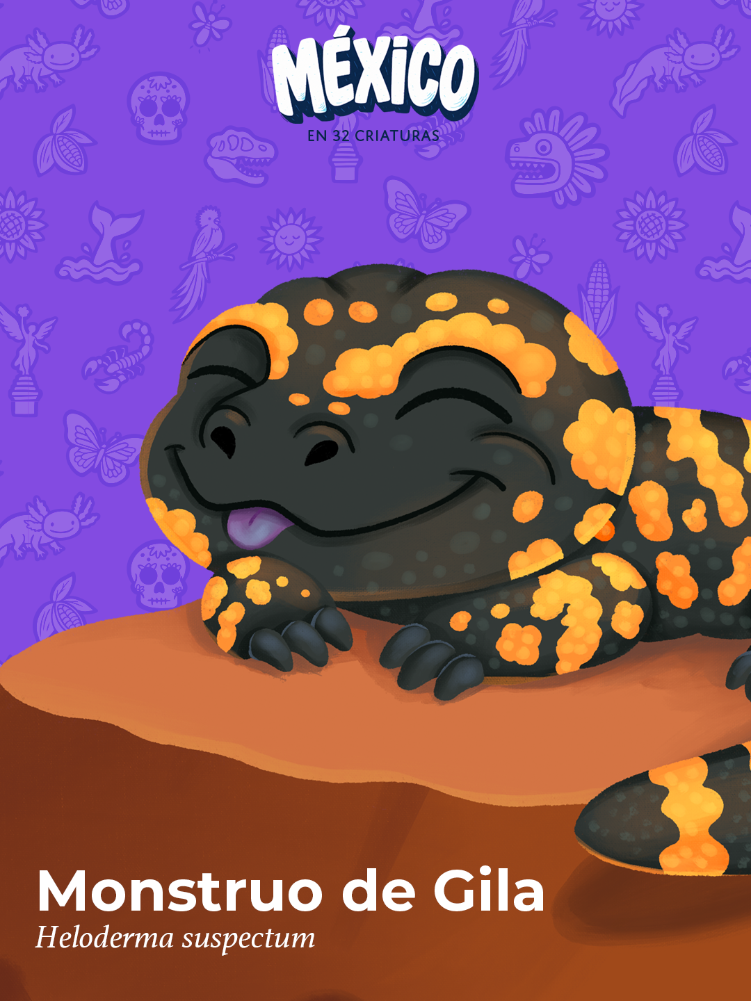 Gila Monster Character Illustration — Mexico in 32 Creatures animal illustration cartoon character design cute cute character desert gila monster illustration kidlitart kids mascot mexico sonora wildfire