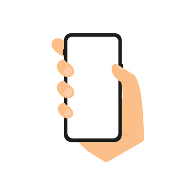 Hand holding the phone. Vector graphics flat