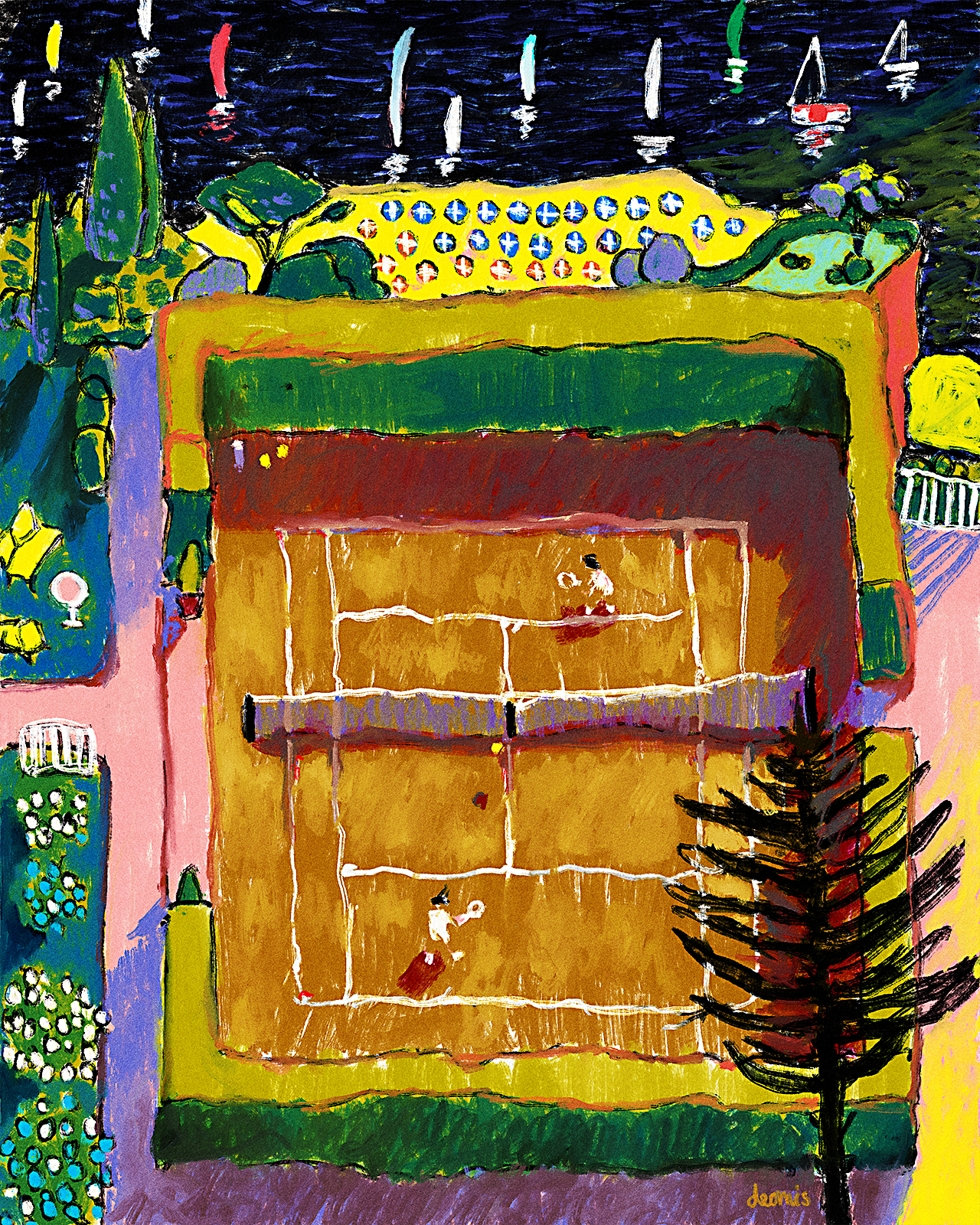 Tennis design fauvism game illustration impressionism landscape oil painting play postimpressionism sea tennis texture