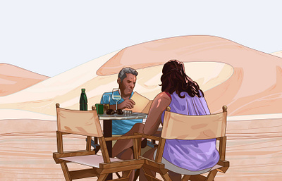 Desert dining couple illustration lifestyle photoshop restuarant travel