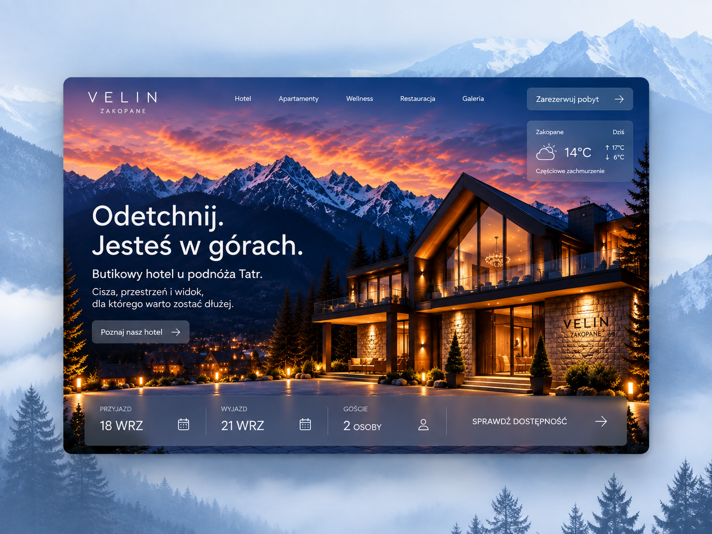 VELIN - Luxury Mountain Hotel Website architecture booking boutiquehotel glassmorphism hospitality hotel landingpage luxury luxuryhotel minimal mountains poland tatras travel ui ux webdesign website zakopane