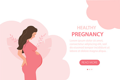 Pregnancy banner. Pregnant woman. Mom is expecting a baby. Vecto happy