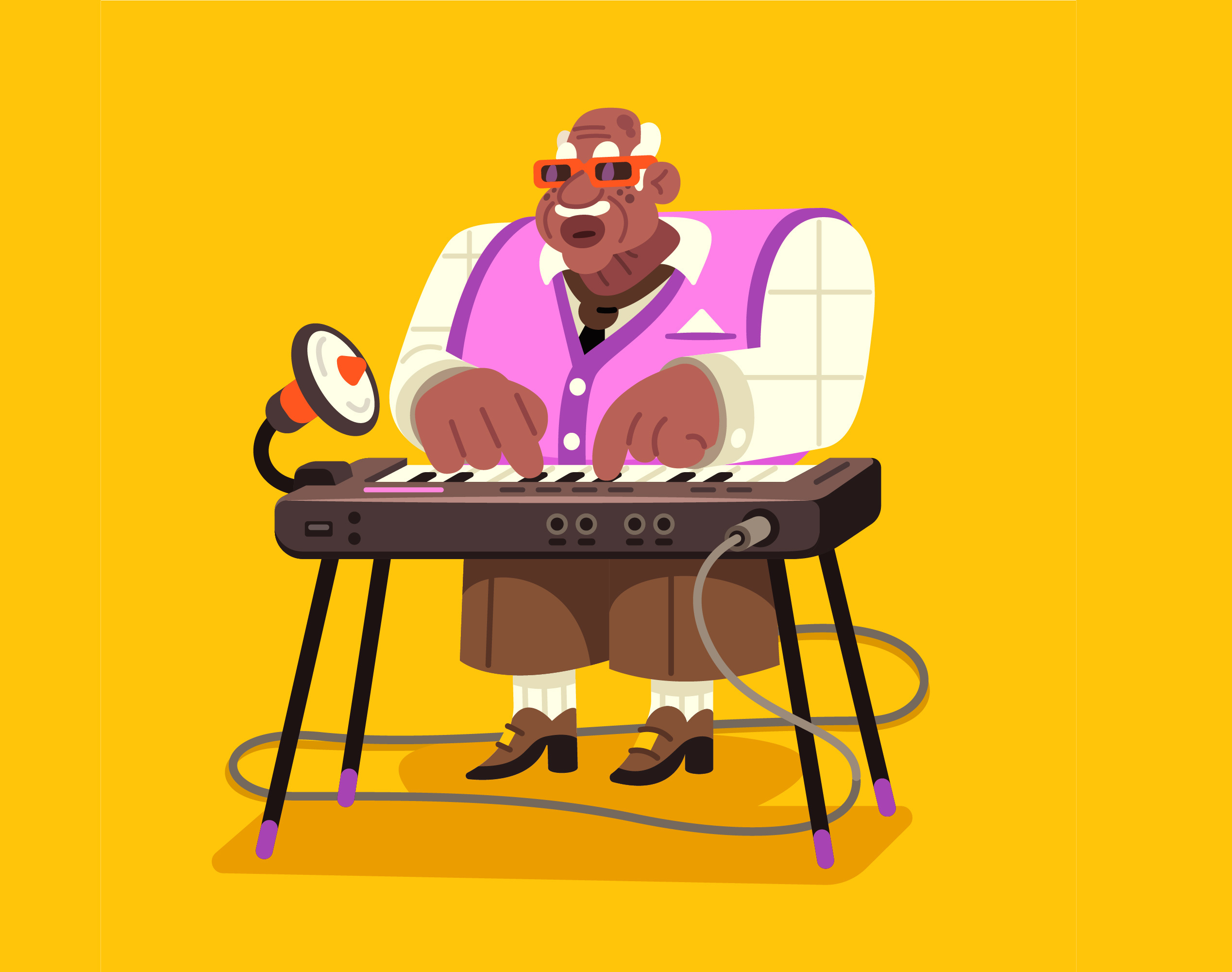 The Maestro - Gums N’ Roses band character grandpa illustration keyboardist music old style synth vector