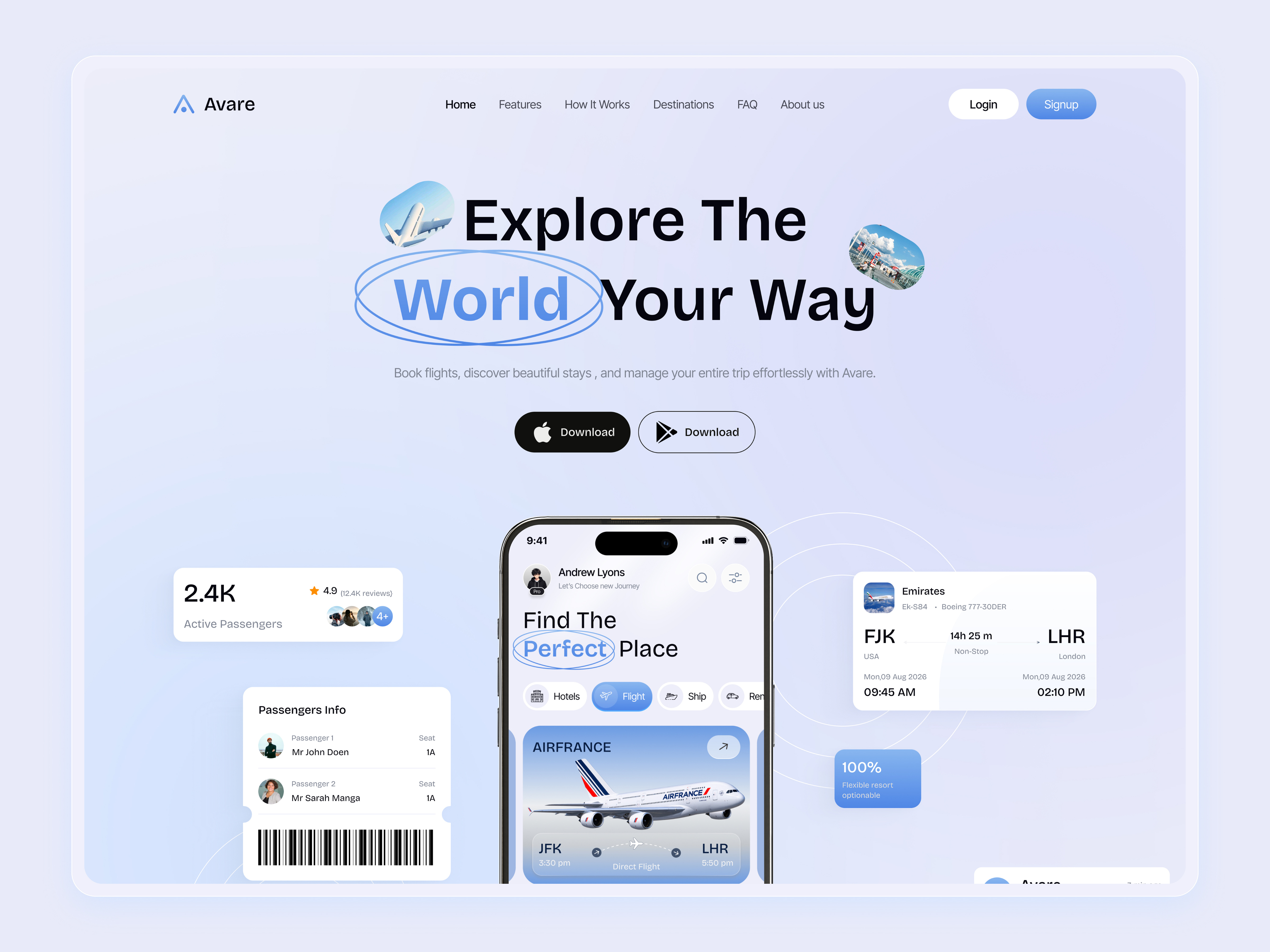 Aware — Modern Travel Booking Website & Mobile App applandingpage bookingapp dailyui figmadesign flightbooking hotelbooking interfacedesign landingpage productdesign saasdesign travelapp traveldashboard traveldesign uidesign uiux userinterface uxdesign visualdesign webdesign webui