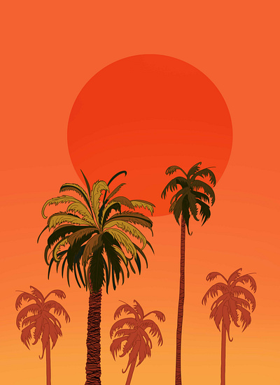 Twin palms illustration palm tree photoshop sun sunset