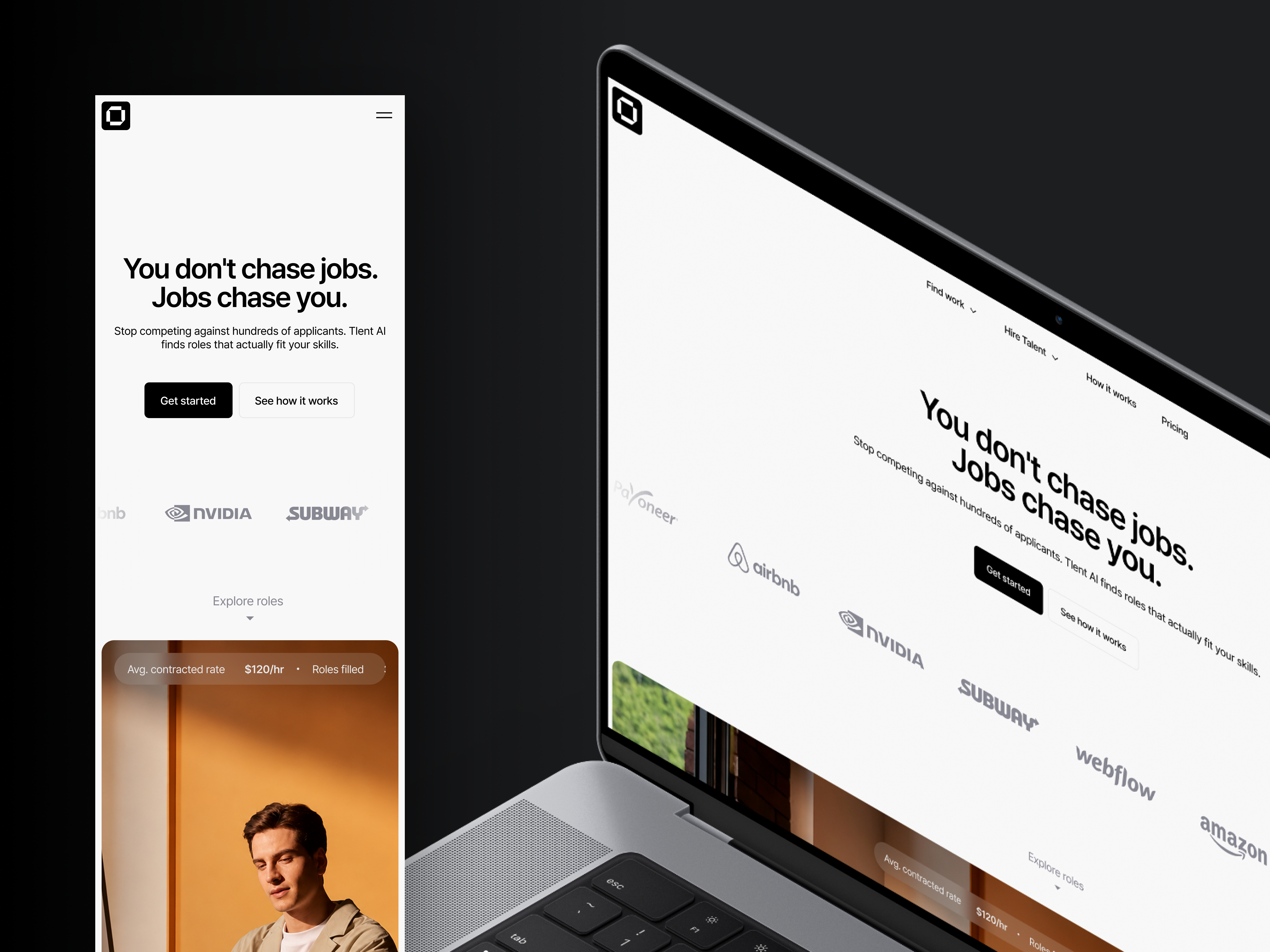 D[36] → Landing Page Tlent ai branding career design hiring interface jobs landingpage minimal platform product recruitment saas startup talent technology ui ux webdesign website