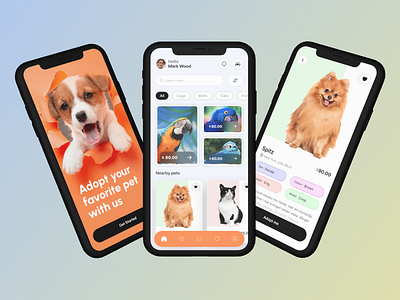 Pet Adopt - Mobile App graphic design landing page product app ui ux website design landing page