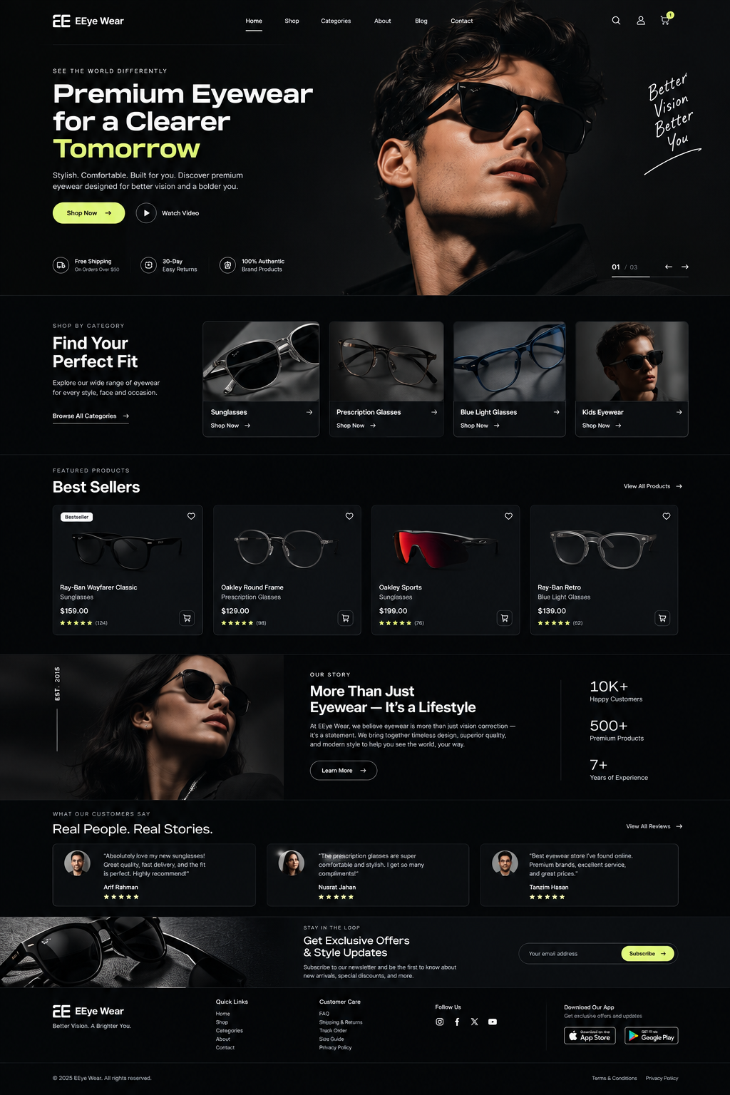 EEye Wear — Premium Eyewear E-commerce Website brand identity branding design landing page logo ui uidesign uxdesign webdesign