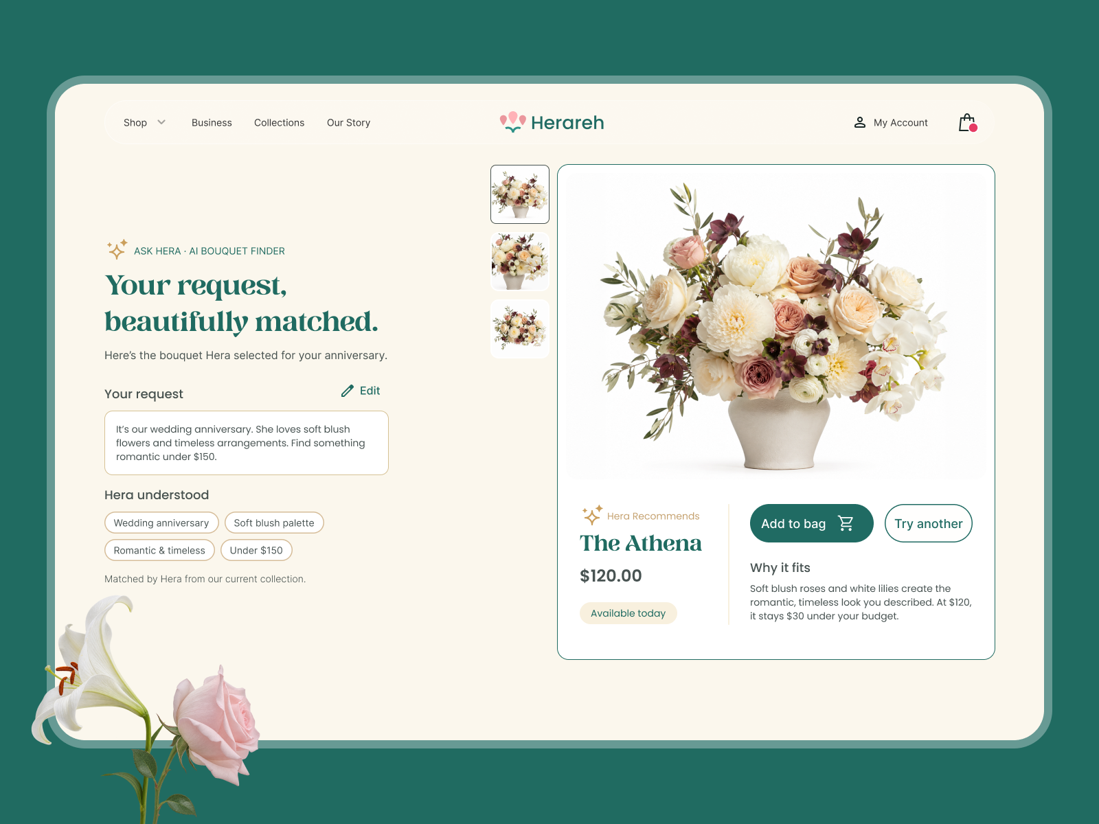 AI Flower Finder — E-commerce UX/UI ai branding figma flowers landing page ui