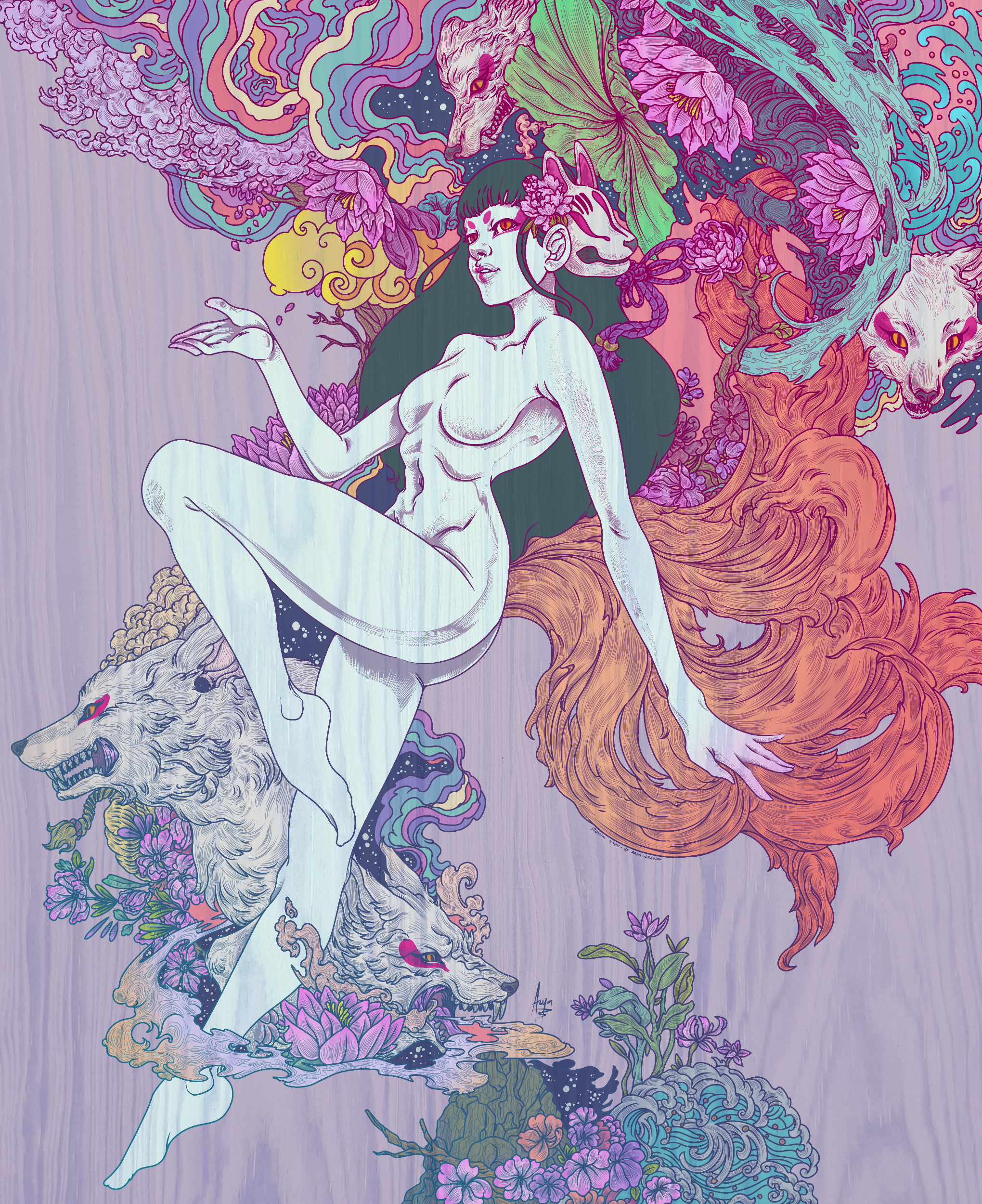 Fushimi Inari artwork demon digital art drawing folklore folktale illustration