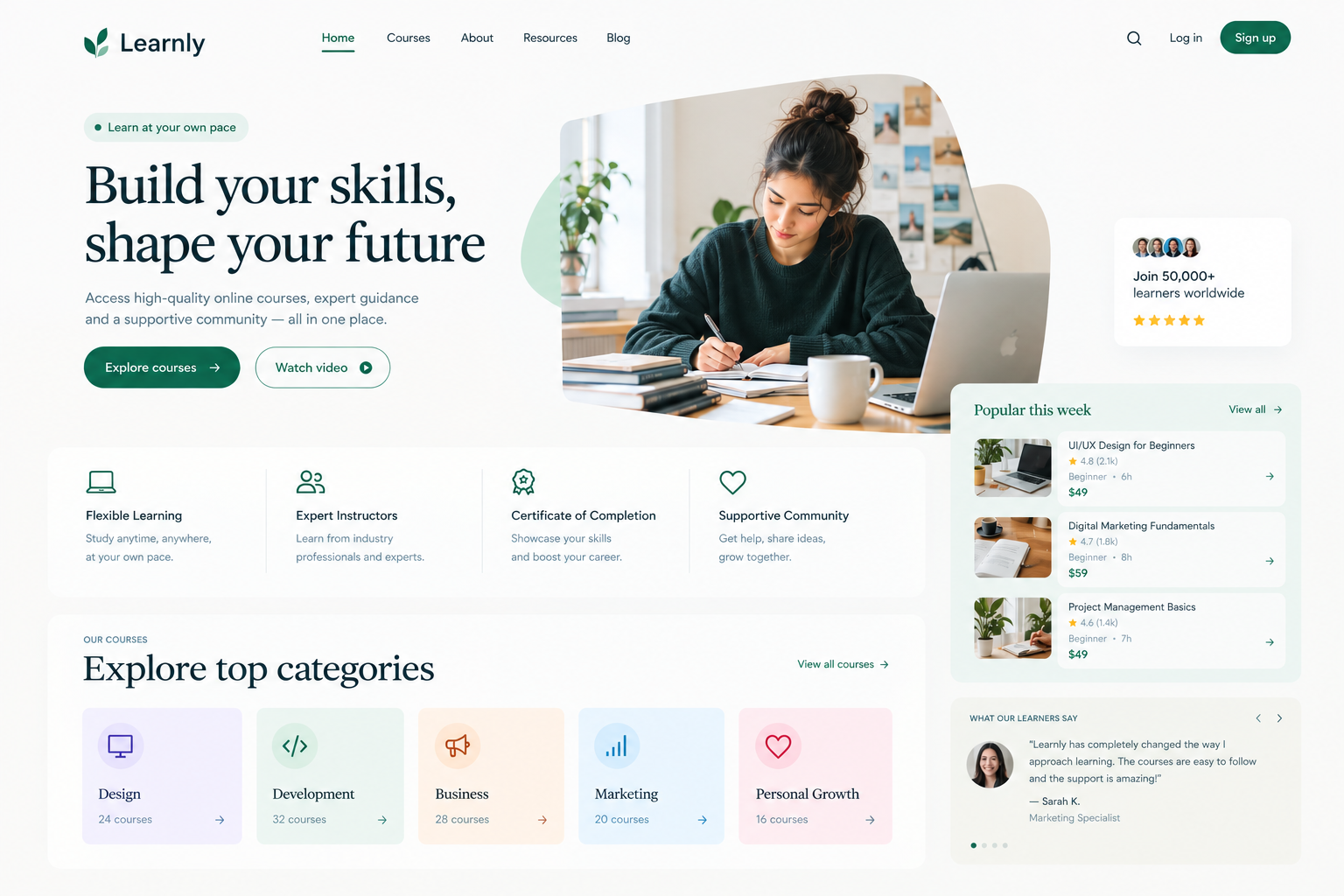 Learnly- Online Learning Platform Landing Page e learning e learning website edtech education landing page education ui landing page design saas landing page ui ux design website design