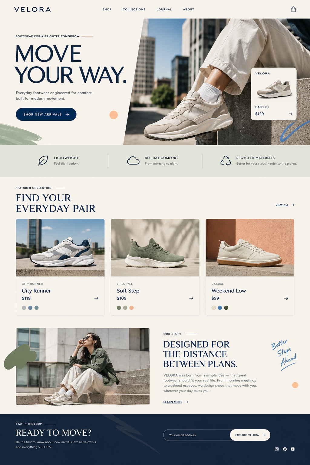 Velora — Footwear E-commerce Landing Page e commerce fashion footwear landing page product design shoes ui design web design