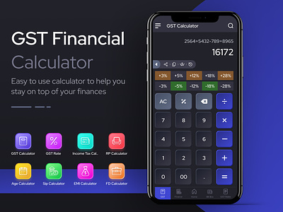 GST & Financial Calculators age calculator app design calculator app dark theme ui emi calculator finacial calculator gst calculator loan calculator mobile app ui ui