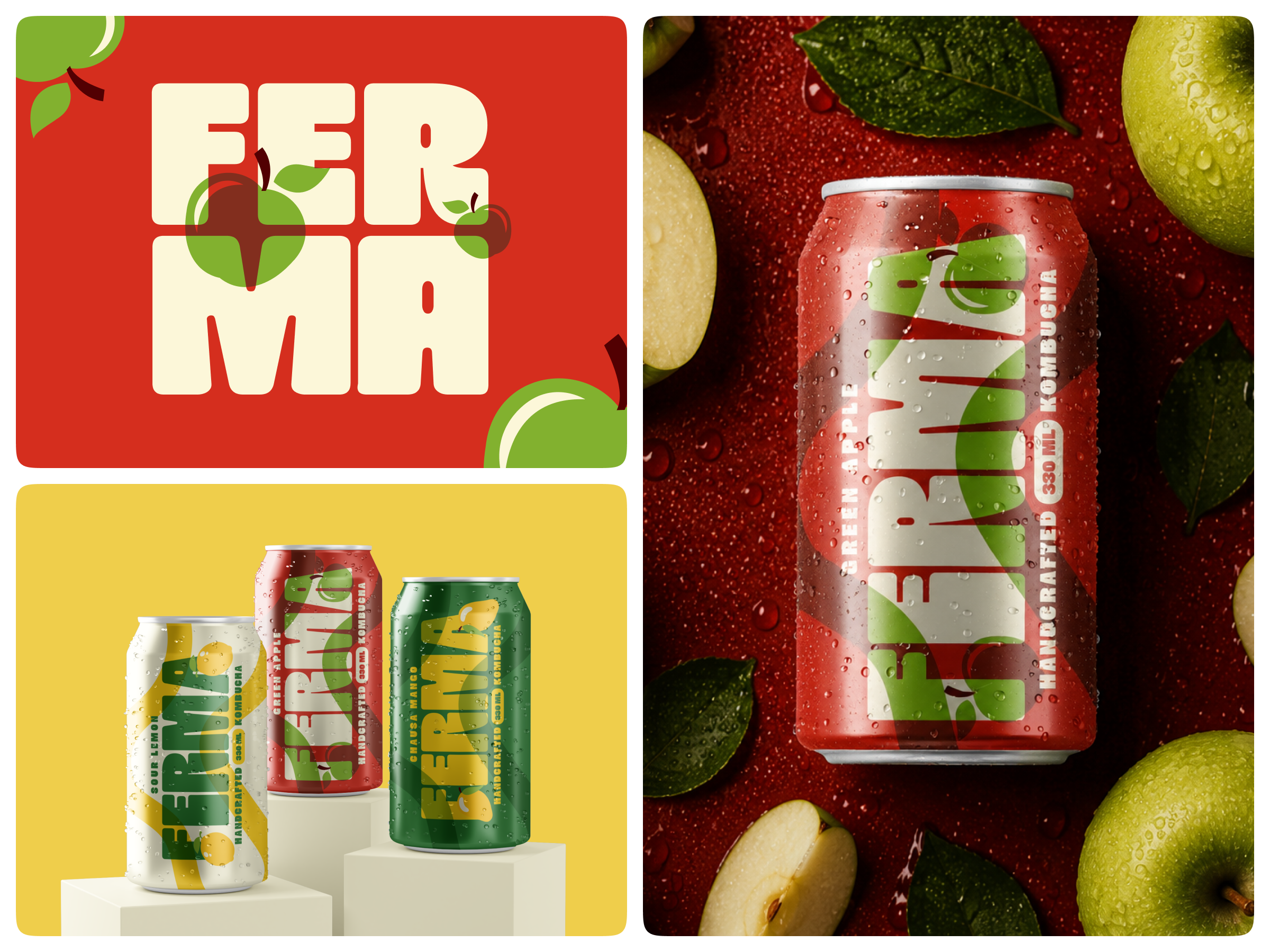 Ferma Kombucha Drink Packaging 3d animation branding graphic design logo motion graphics ui