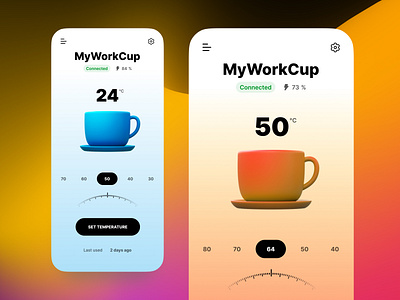 Connected coffee cup - IoT - mobile application case study mobile ui