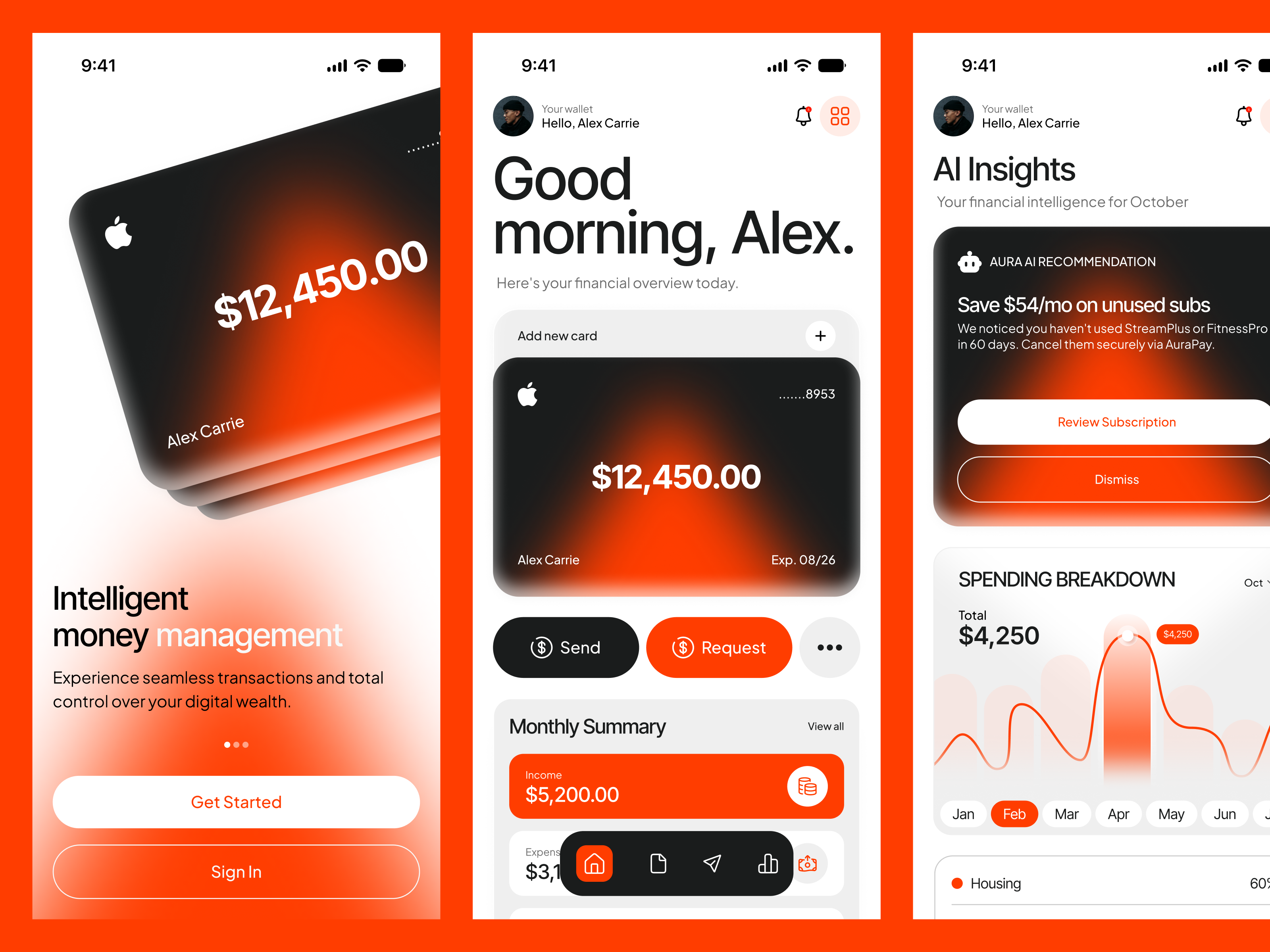 AuraPay App UI 3d animation branding graphic design logo motion graphics ui