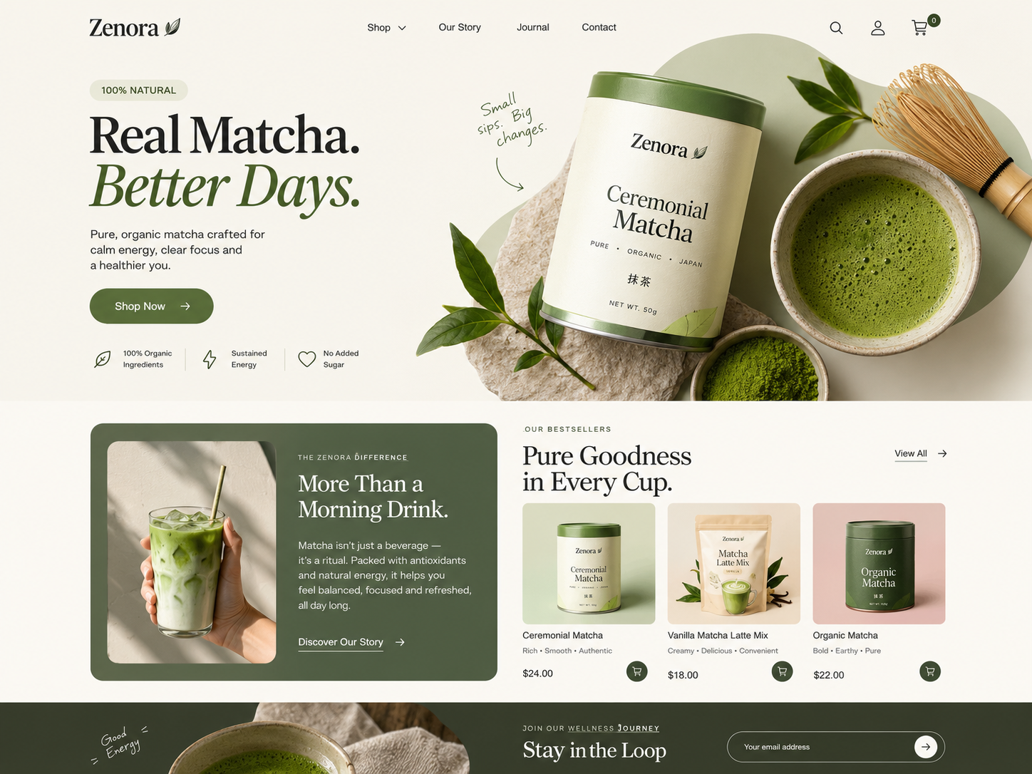 Real Matcha. Better Days. branding dribbbledesign ecommercedesign foodwebsite landingpage matchabrand minimaldesign productdesign uiux uiuxdesign uxdesign webdesign websitedesign webui wellnessbrand