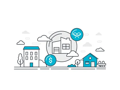 Mr. Cooper Illustration | House Bubble digital illustration home houses icon icon set iconography illustration minimal monoline mortgage mr cooper neighborhood real estate scene