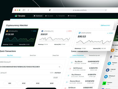 Tarulata - Crypto Wallet Web App Design bitcoin blockchain crypto cryptocurrency dashboard digital e commerce ecommerce financial fintech litecoin marketplace metamask transaction ui design uiuxdesign wallet web app web3 website