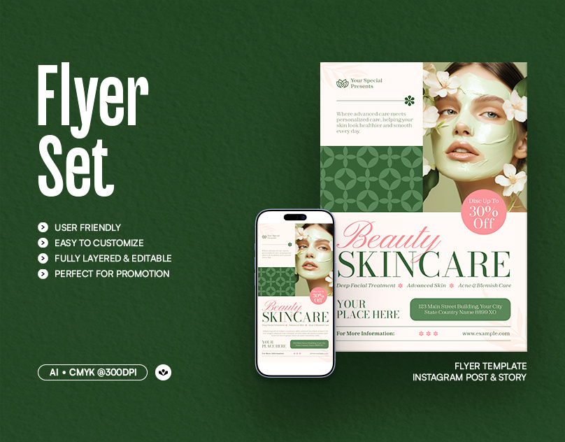 Beauty Skincare Flyer beauty branding design event flyer marketing product sale skincare solasome template