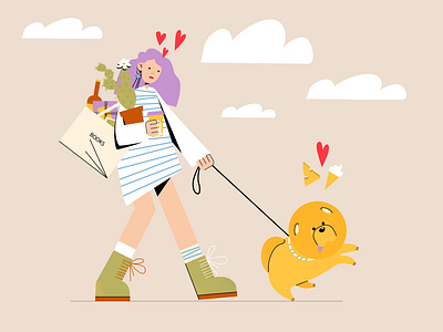 While out walking one day adobe adobe illustrator ai animal art books character color cute design digital dog flat illustration graphic design illustration love party vector walk