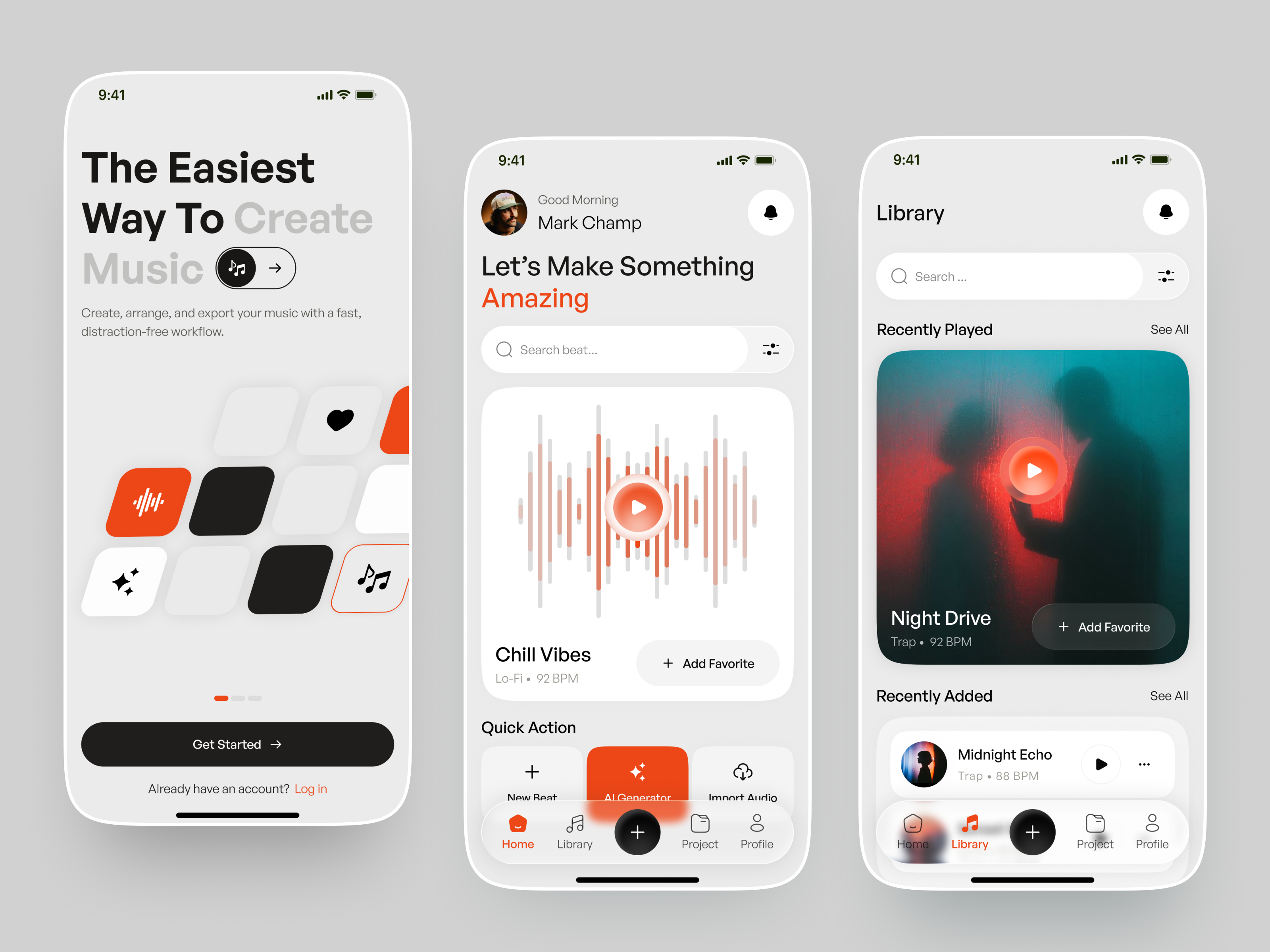 Music Creation App — Mobile UI/UX Concept ai music app design beat maker ios app minimal ui mobile mobile app mobile ui modern ui music app music library music player music production product design ui design ux design