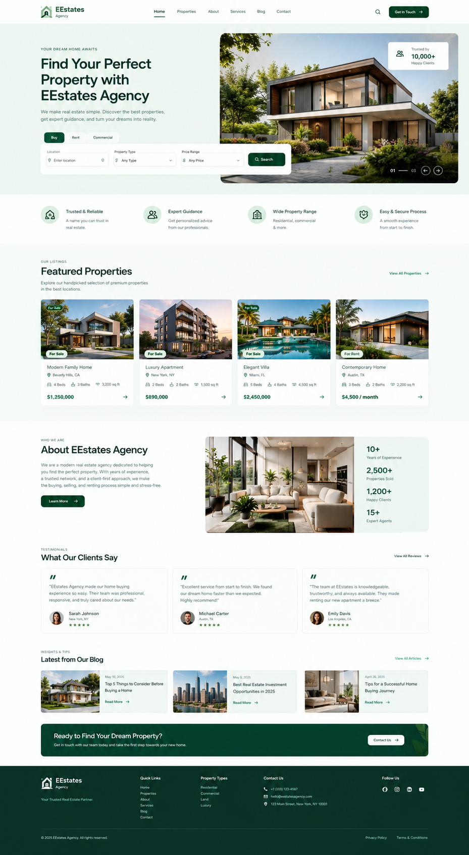EEstates Agency — Modern Real Estate Website bakerywebsite cakeshop designsystem ecommerce figma foodui interactiondesign interfacedesign landingpage minimaldesign responsiveui ui design uiux userinterface uxdesign visualdesign webdesign webui