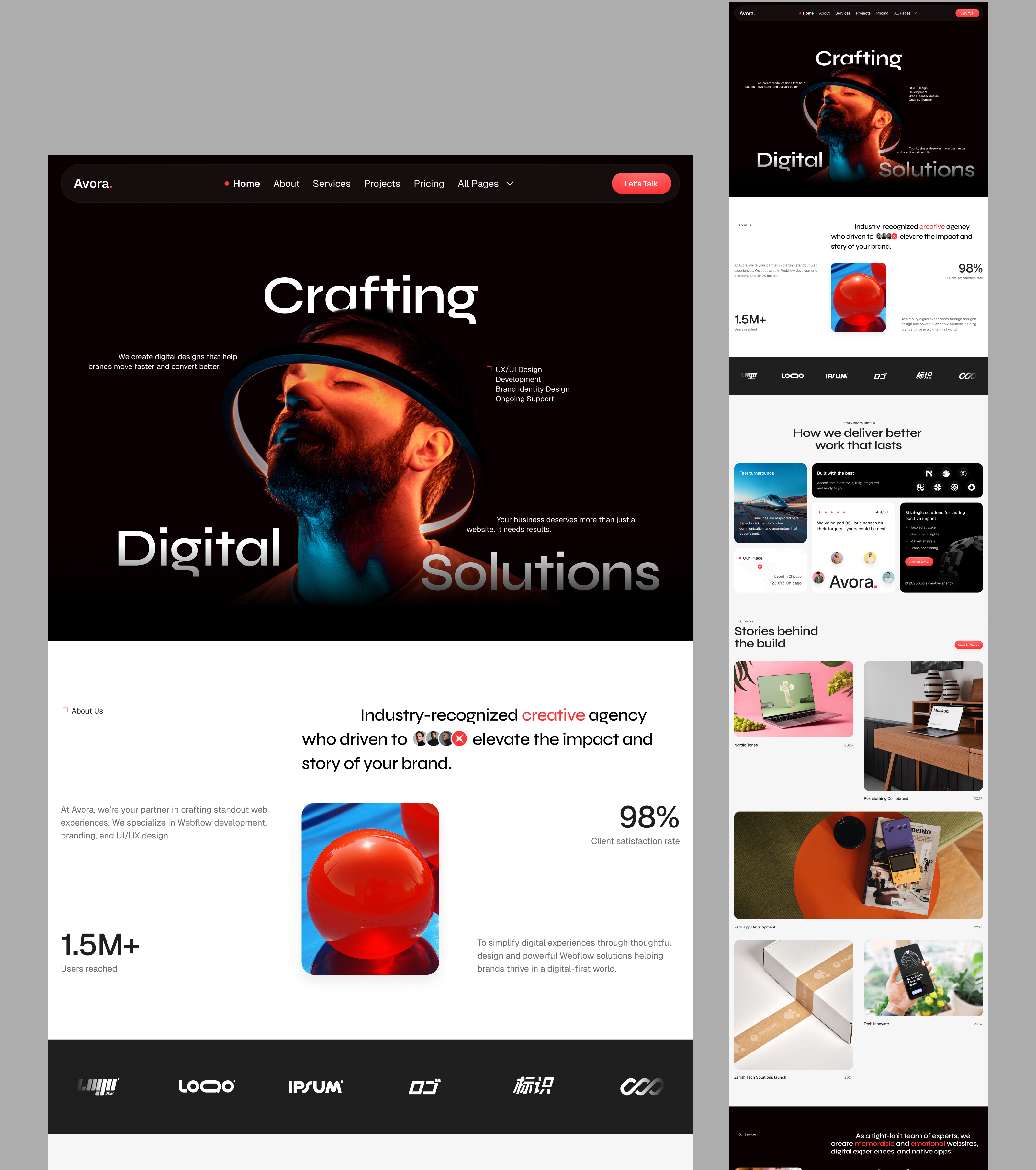 Creative Agency Website Design agency website astro creative agency dark theme dark ui digital agency framer hero section homepage landing page landing page design nextjs ui design ui ux web design web ui webflow website website design website template