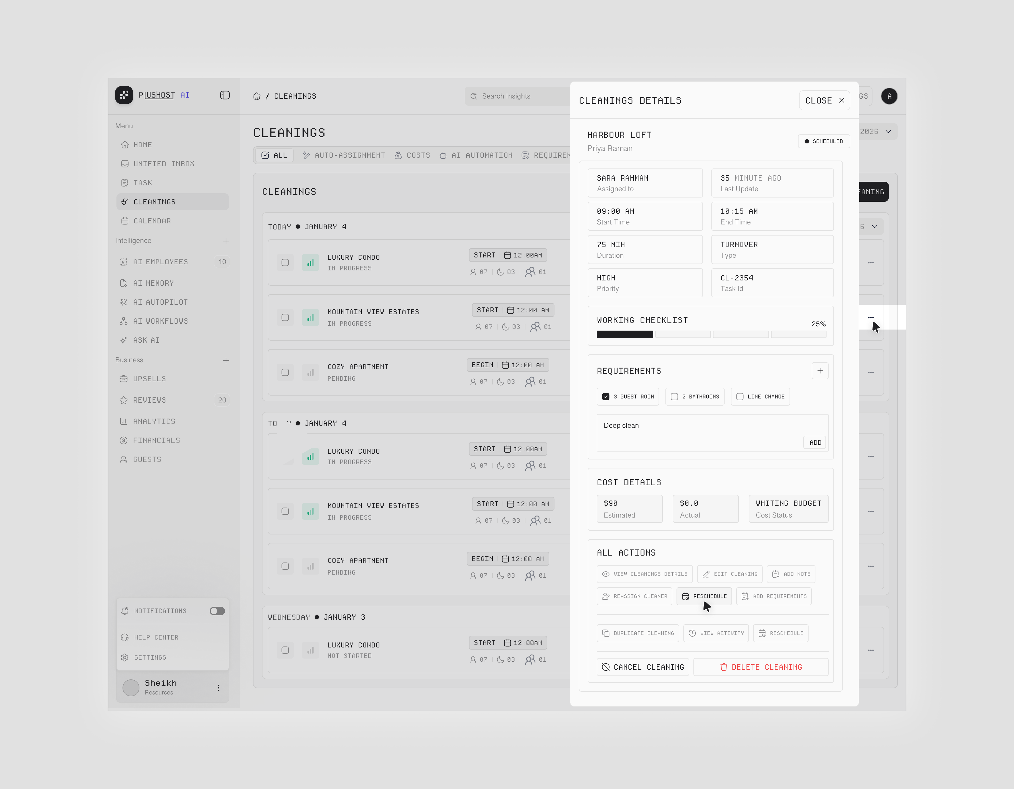 AI-Powered SaaS Property Service Management Platform UIUX admin dashboard agentic ai agi ai ai agent b2b saas clean ui cleaning service crm cx dashboard design hotel management operations product design realestate saas software web app