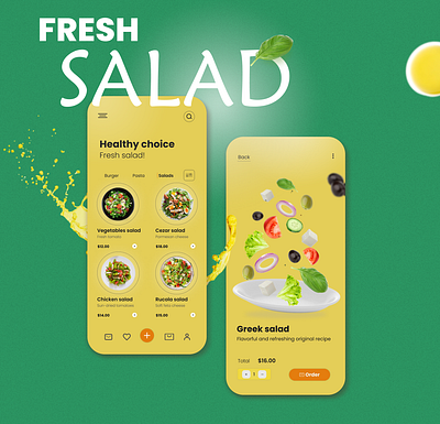 Fresh Salad Menu App app design figma food illustration mobileapp ui ux