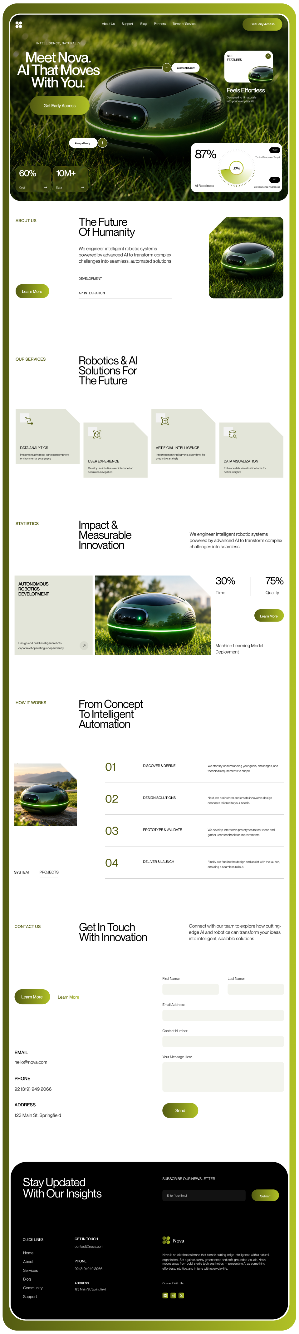 Nova — AI Robotics Landing Page Design 3d animation branding design figma graphic design illustration logo motion graphics ui uiux ux web design