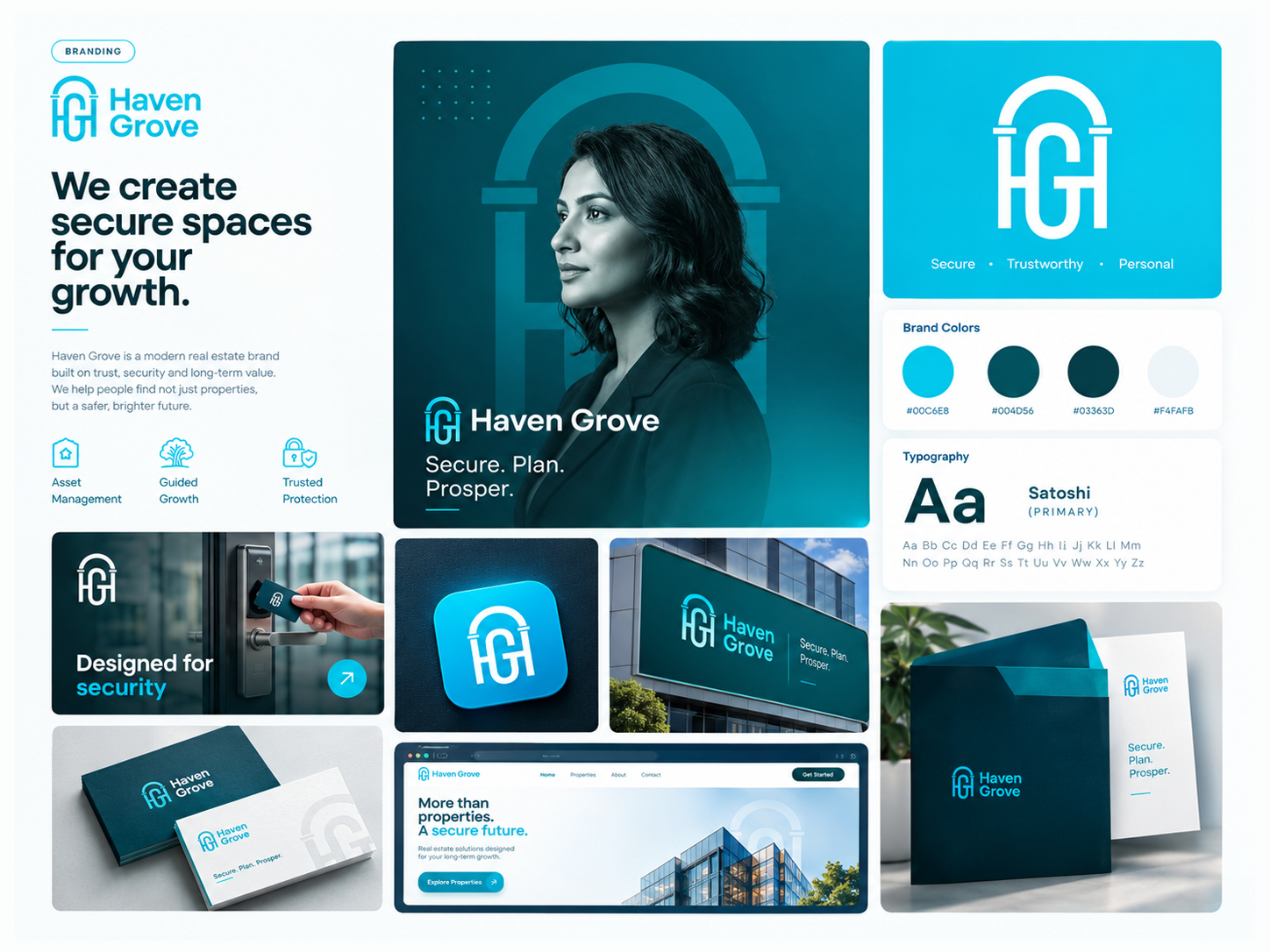 Haven Grove | Real Estate Brand Identity 3d logo design brand brand design brand identity branding company branding corporate identity creative logo design h logo icon logo logo design minimalist logo personal branding real estate real estate branding startup tech branding typography