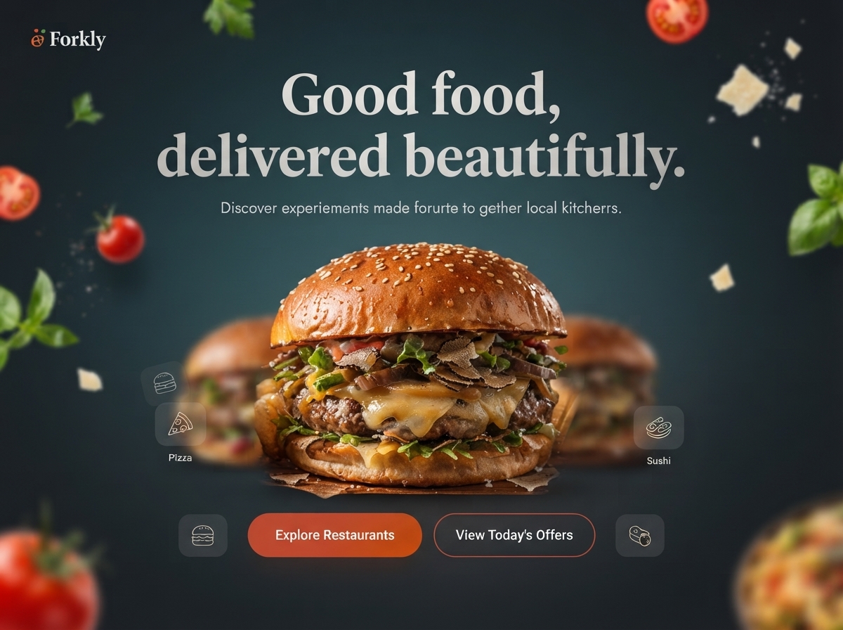 Forkly — Food Delivery UI/UX dashboarddesign deliveryapp dribbble dribbbledesign ecommerce figmadesign foodapp fooddelivery fooddeliveryapp foodtech interactiondesign premiumui productdesign restaurantapp uid esign uiux uxdesign visualdesign webapp webdesign
