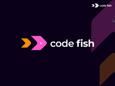 Code fish, minimal Logo Design Concept branding code fish logo code logo coder logo colorful logo fish logo logo logo design logo make modern logo monimal logo pro code