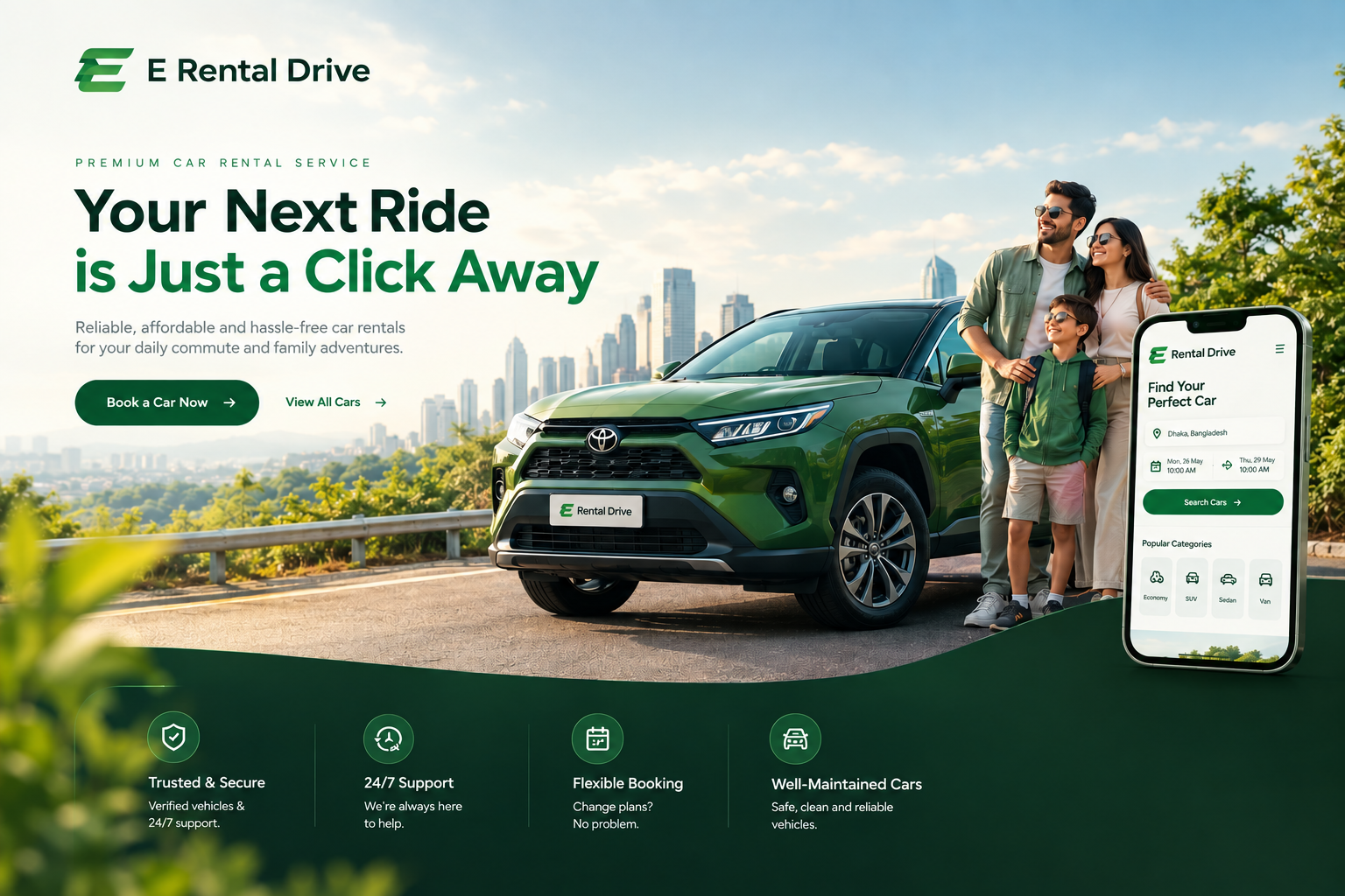 E Rental Drive — Modern Car Rental Website automotiveui bookingui carrental carrentalui dribbble figma greenui landingpage minimalui modernui productdesign rentalwebsite responsivedesign travelui uidesign uiux userexperience uxdesign webdesign webui