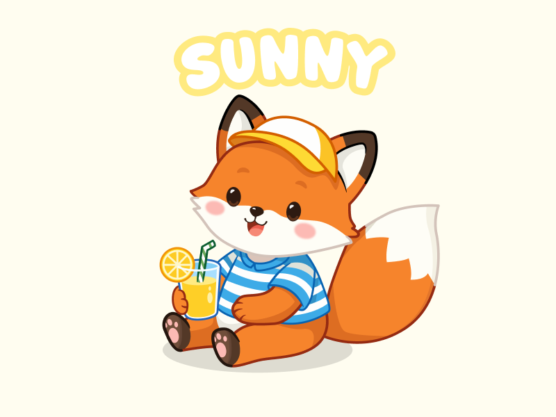 Sunny Fox – Cute Summer Character Illustration adobe illustrator animal character cartoon character character design character illustration colorful illustration cute character cute fox cute illustration digital illustration fox fox illustration graphic design lemonade playful summer summer illustration