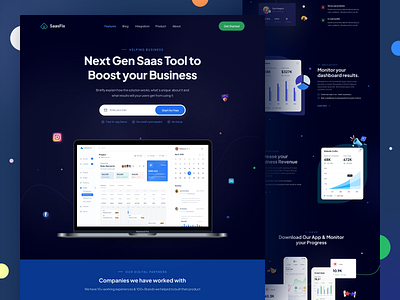 SaasFix Saas Product Agency Landing Page Design agency analytics business company creativedesign darkmode dashboard data freelanceproject illustration landingpage management nextgeneration productdesign saas softwaredesign team tool uiuxdesigner webdesign